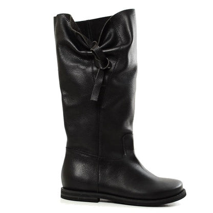 **Odette – Bottes femme mi-mollet en cuir véritable avec nœud latéral**