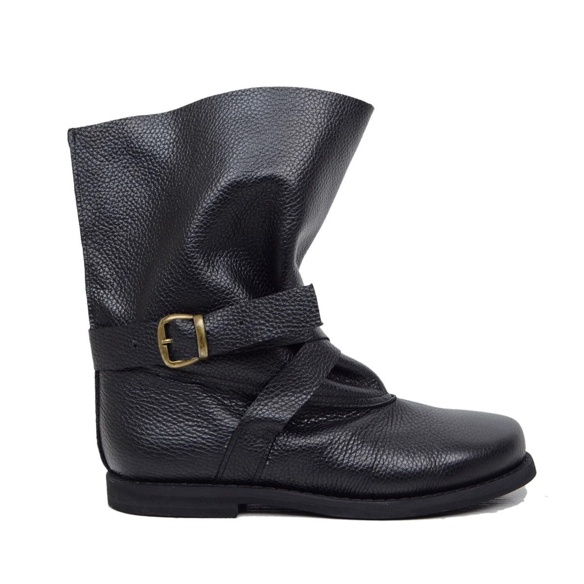 **Solange – Bottes biker en cuir noir pour mollets larges**