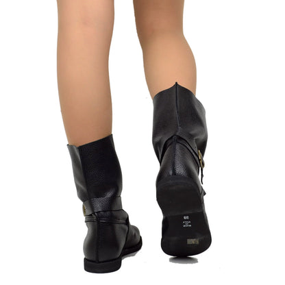 **Solange – Bottes biker en cuir noir pour mollets larges**