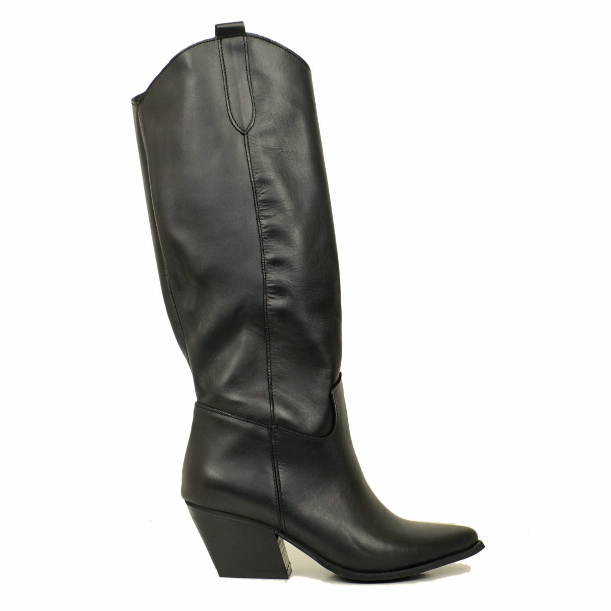 Gisèle – Bottes texanes noires en cuir avec talon large, fabriquées en Italie