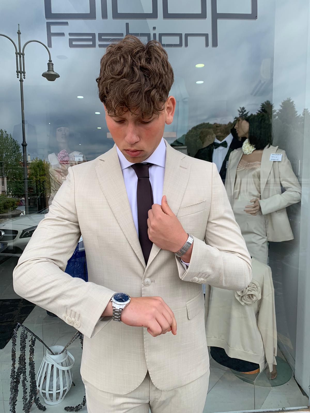 Gerard – Costume complet micro-carreaux, modèle Call S 17, coupe slim Milano, veste blazer en tissu léger